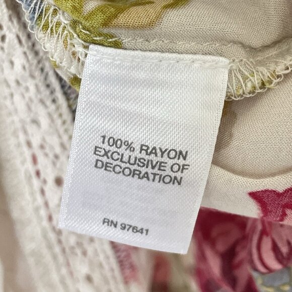 J Jill Petite L Cottage Floral Tunic Boho Boxy Blouse 3/4 Sleeve Lace Trim Rayon - Picture 15 of 16